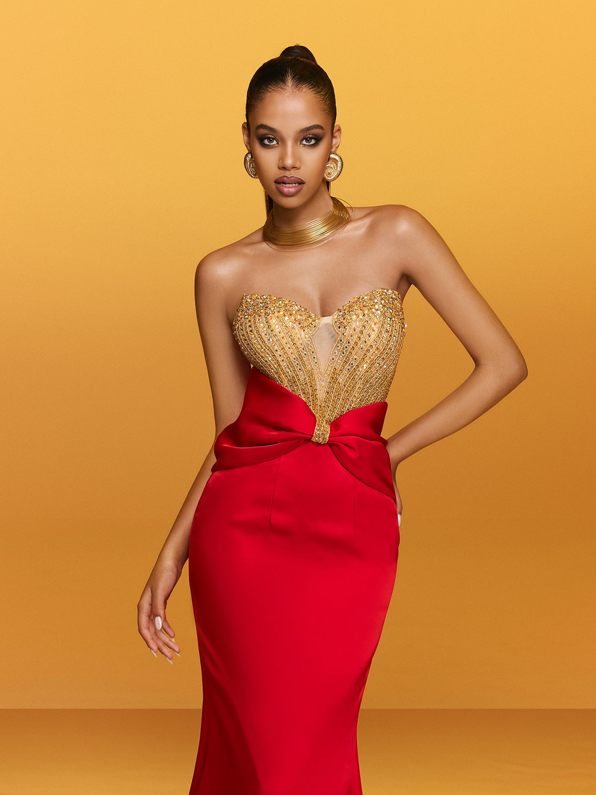 Renato Strapless Bow Satin Maxi Dress