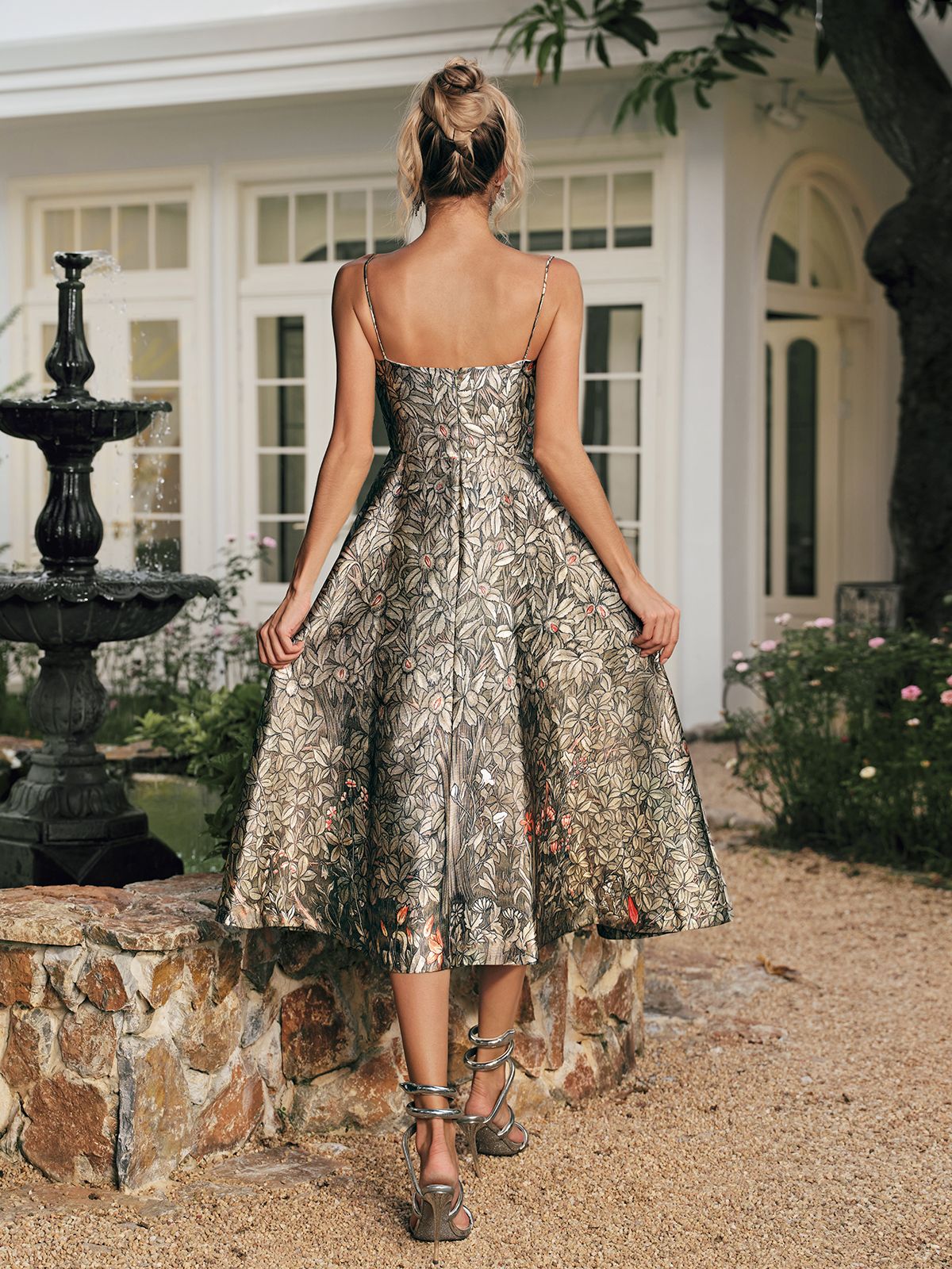 Reyhan Spaghetti Printed Midi Dress