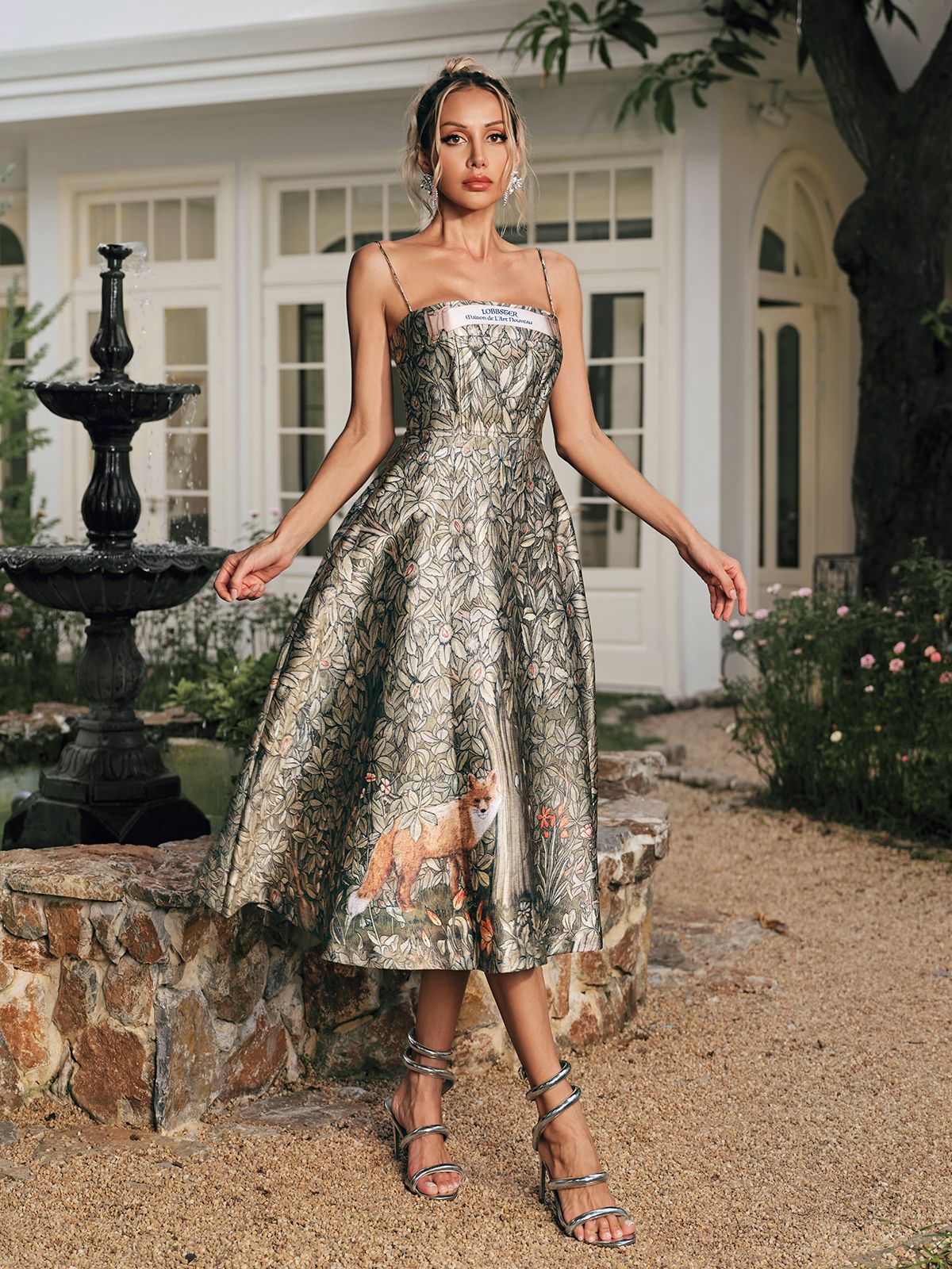 Reyhan Spaghetti Printed Midi Dress