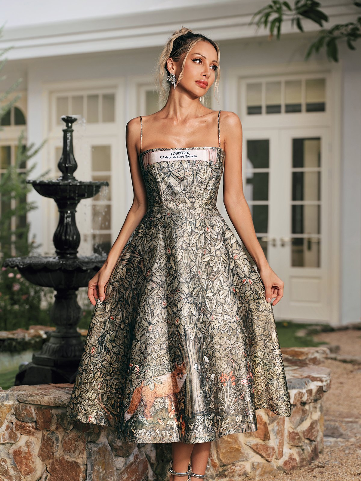 Reyhan Spaghetti Printed Midi Dress