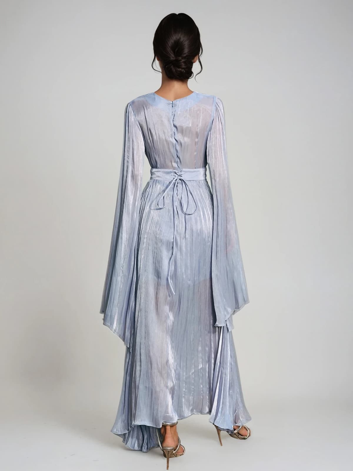 Rhory Long Sleeve Pleated Dress In Blue