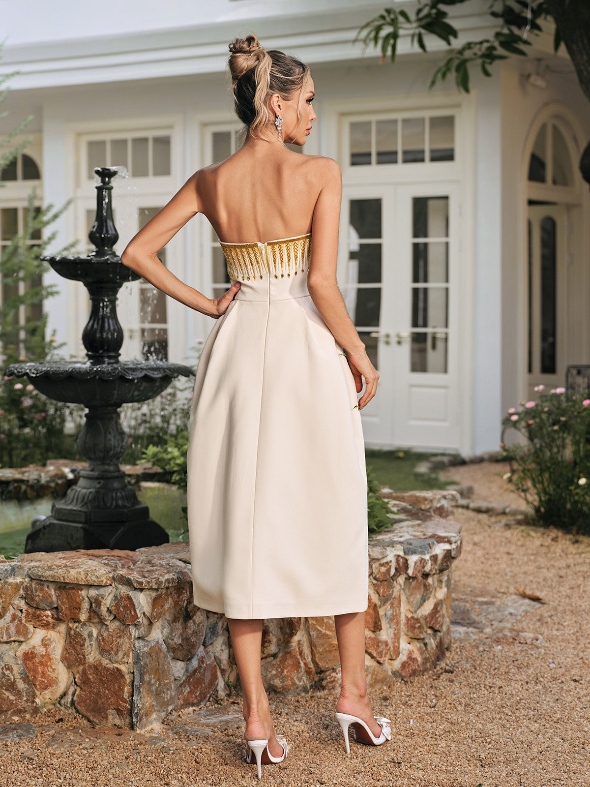 Rhoslyn Strapless Embroidered Midi Dress