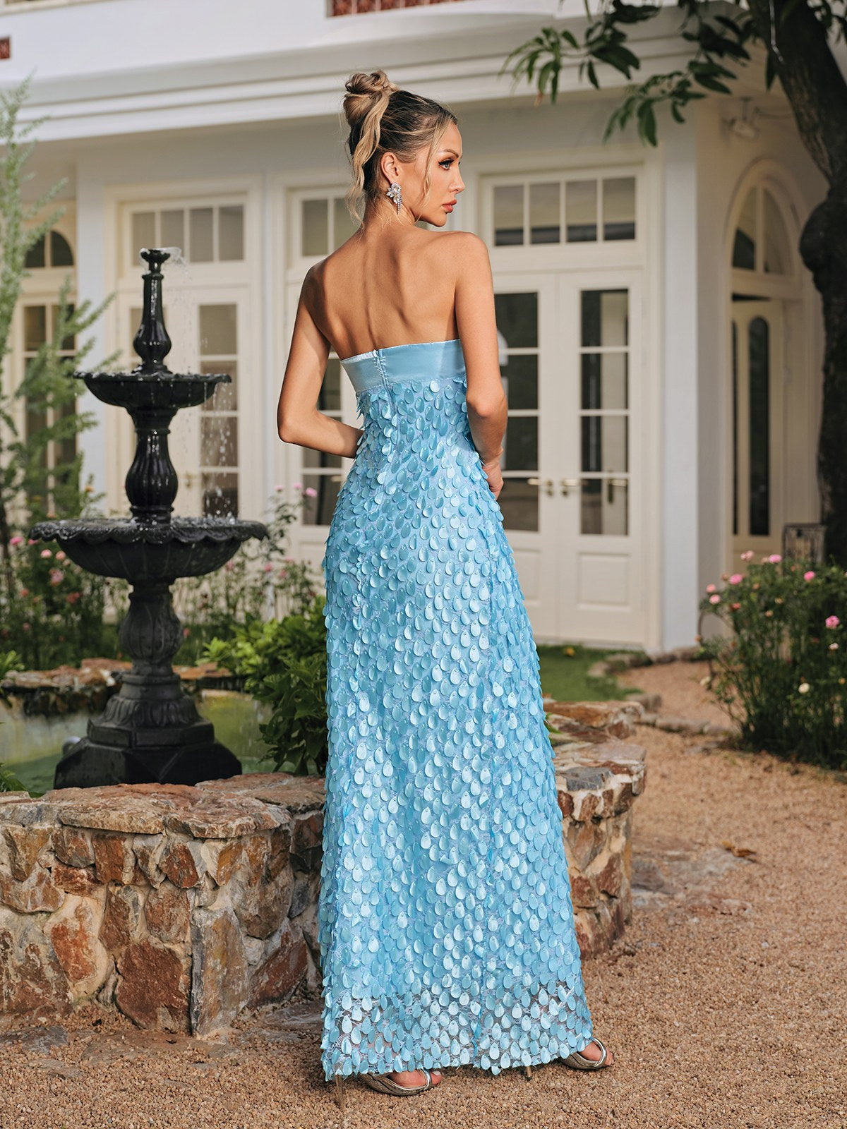 Rhoxane Strapless Scale Lace Maxi Dress