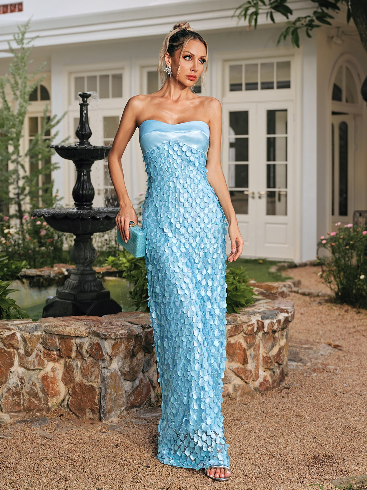 Rhoxane Strapless Scale Lace Maxi Dress