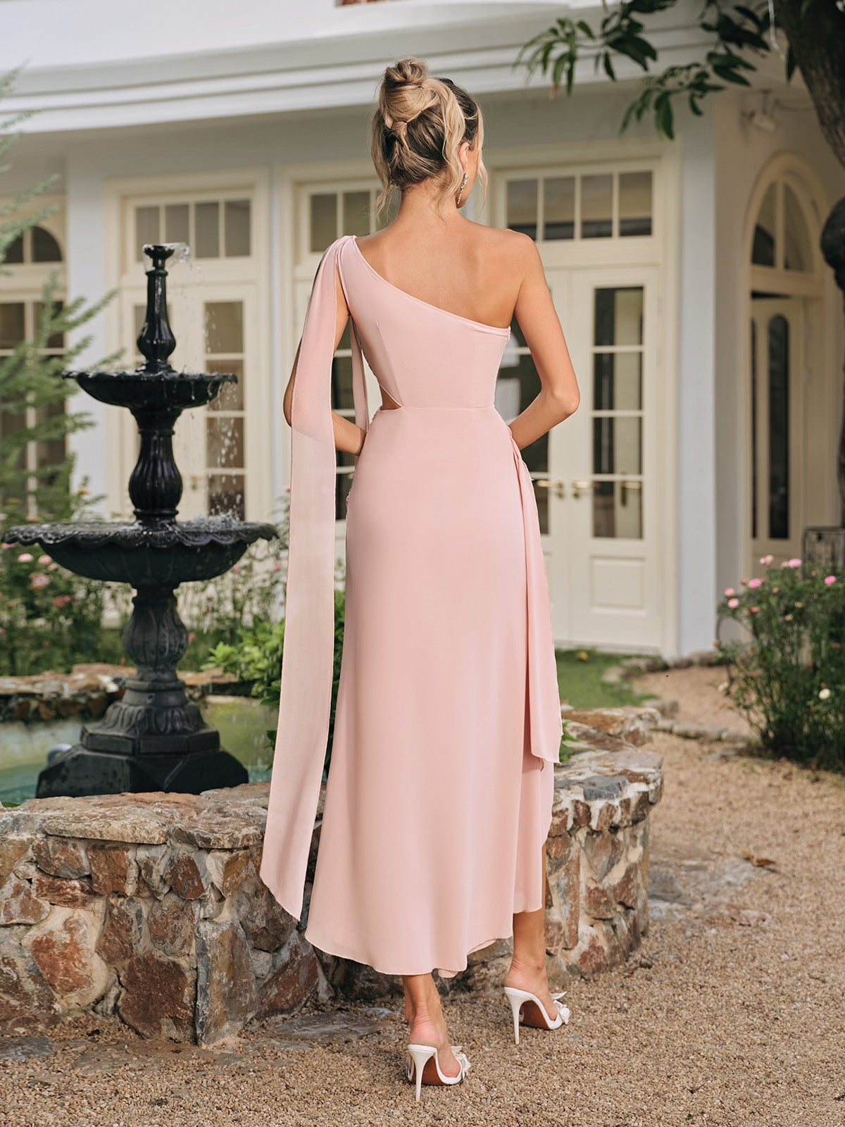 Ridwana One Shoulder Ruched Midi Dress