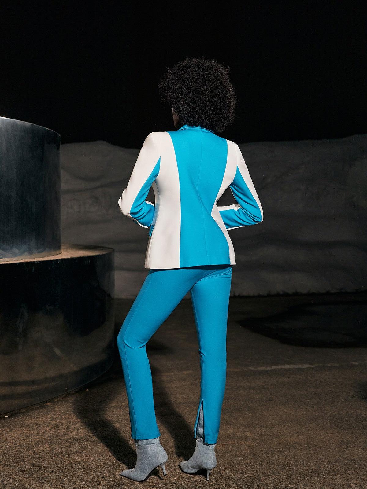 Rita Long Sleeve Blazer Set In Blue