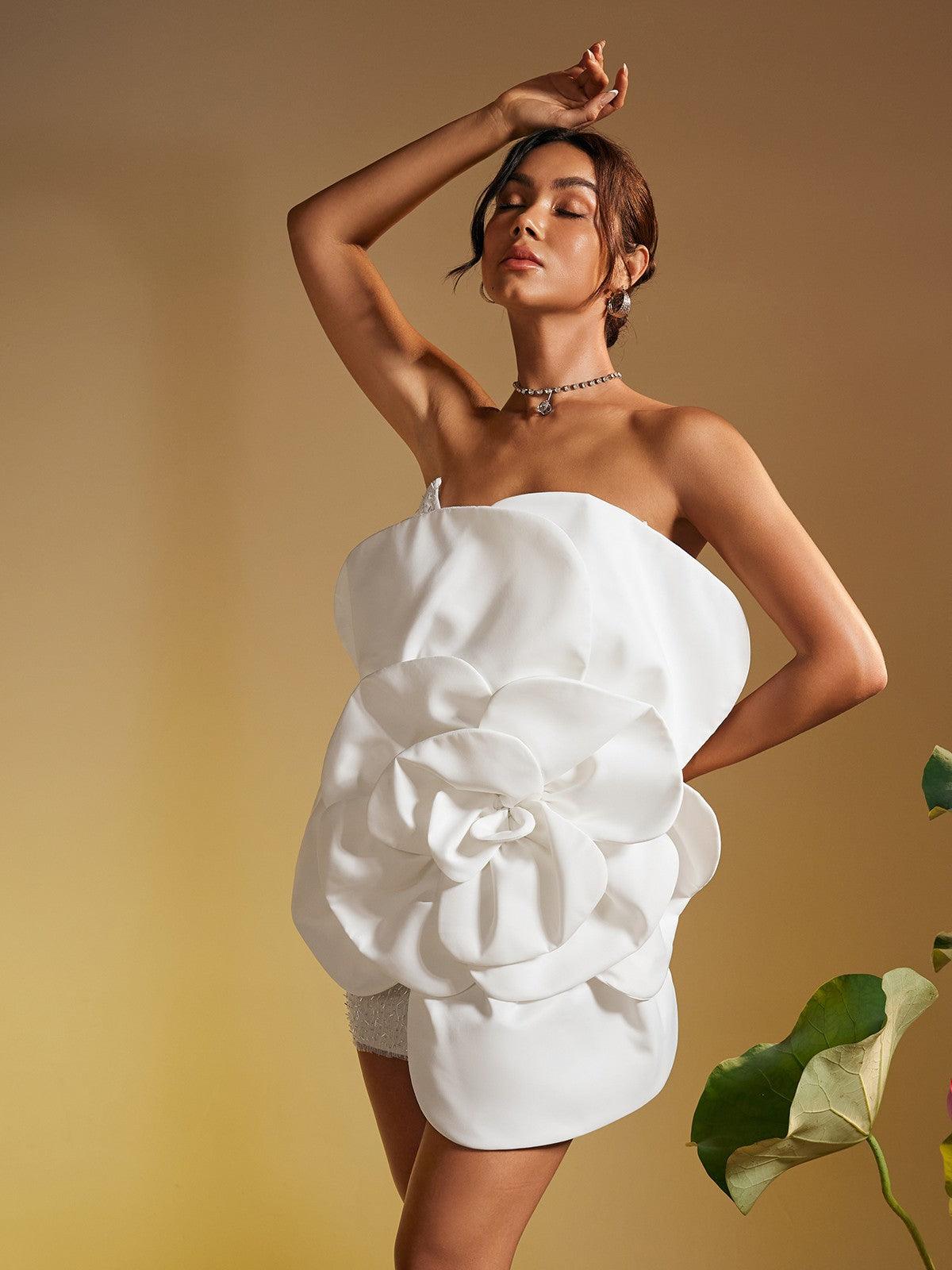 Ruairi Strapless Flower Mini Dress