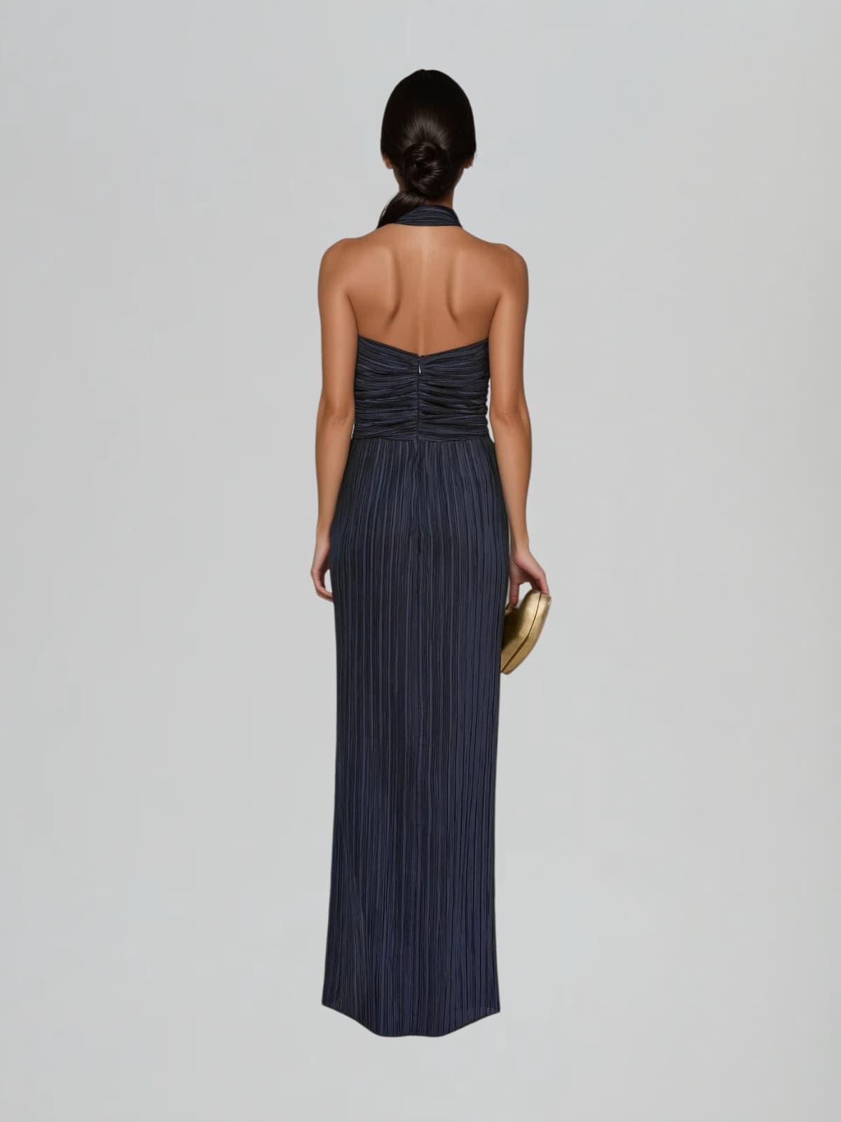 Ryrene Halterneck Ruched Split Maxi Dress