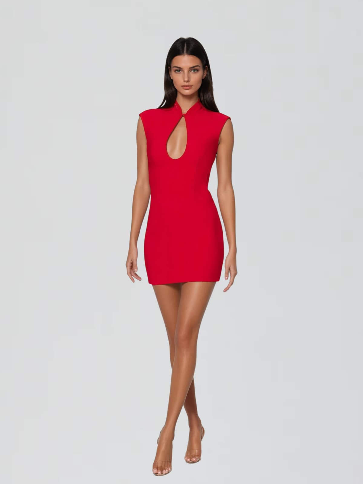 Ryriael Stand Collar Cutout Mini Dress