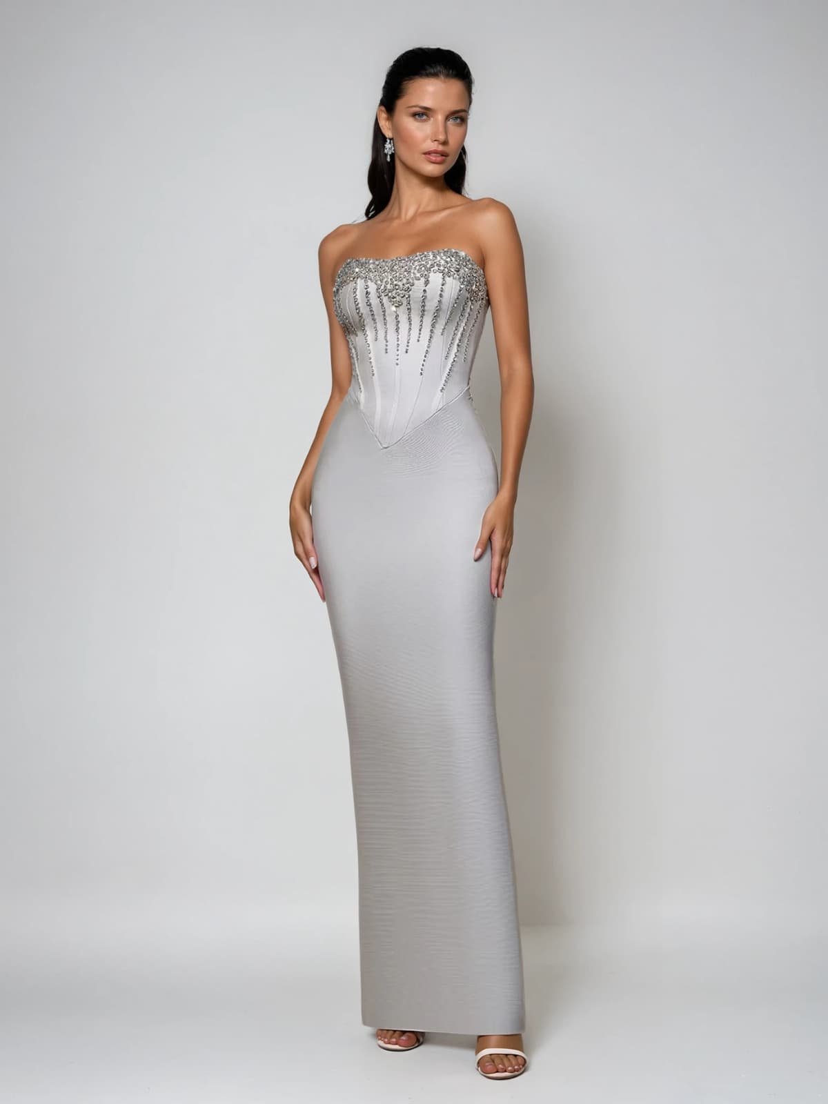 Ryriel Strapless Rhinestone Bandage Maxi Dress
