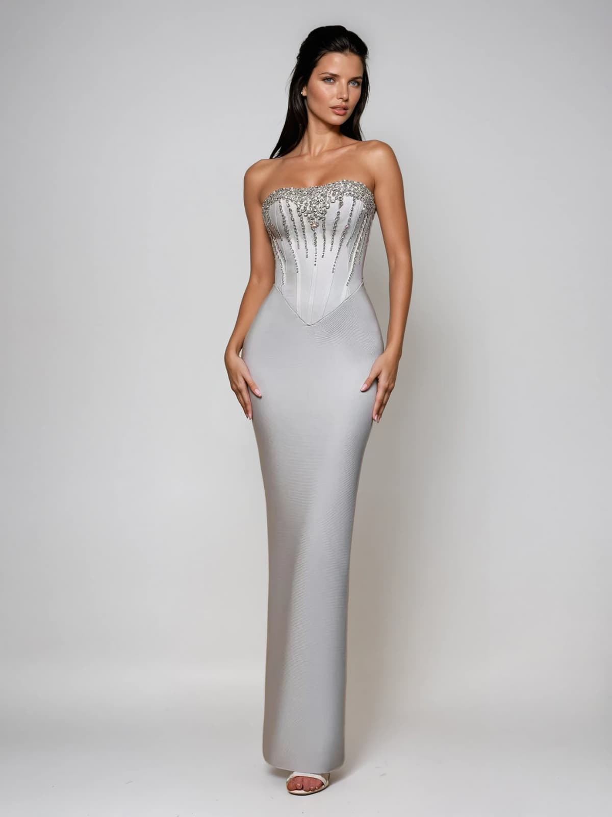 Ryriel Strapless Rhinestone Bandage Maxi Dress