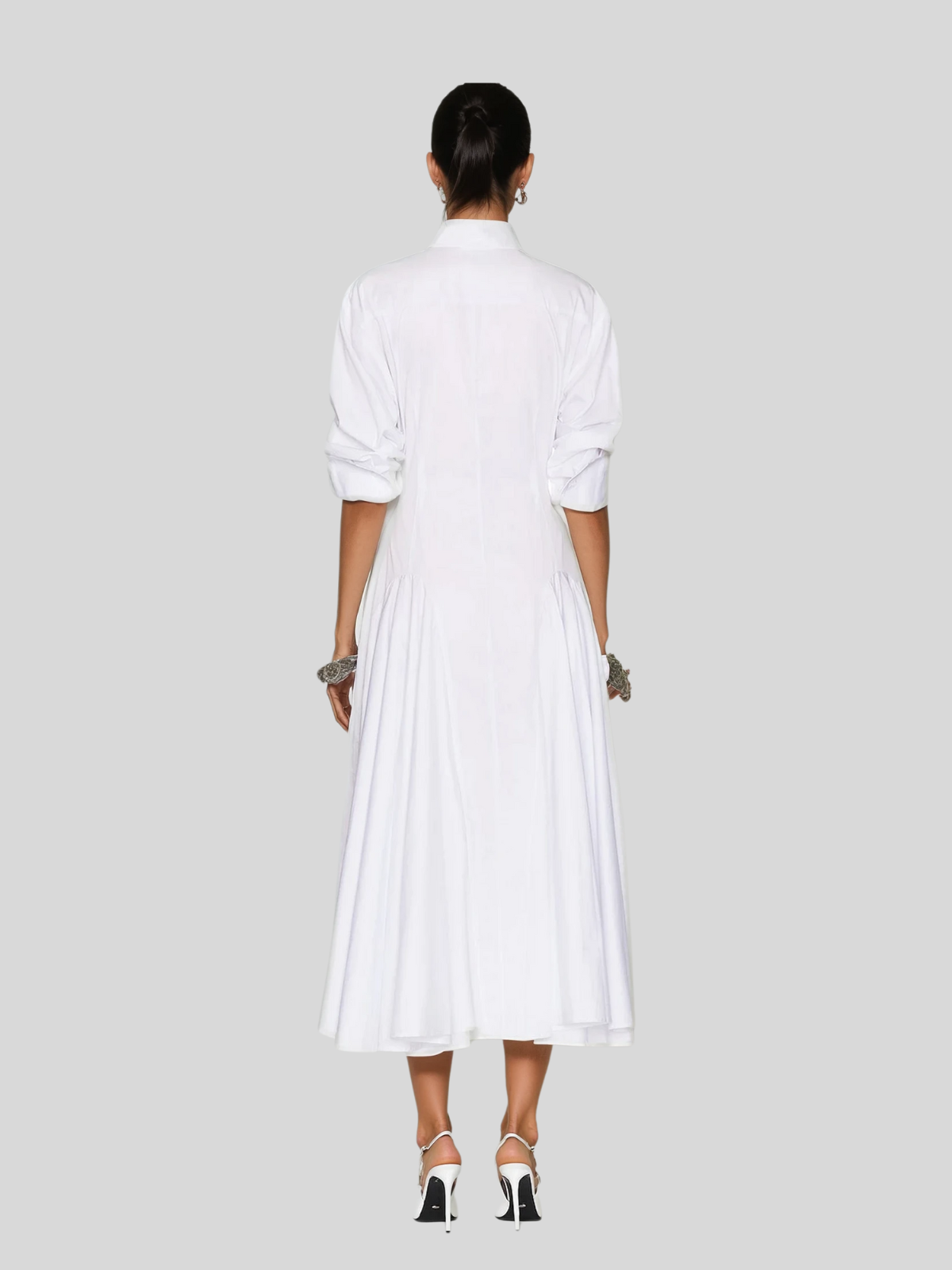 Ryxra Folded Collar Button Up Midi Dress
