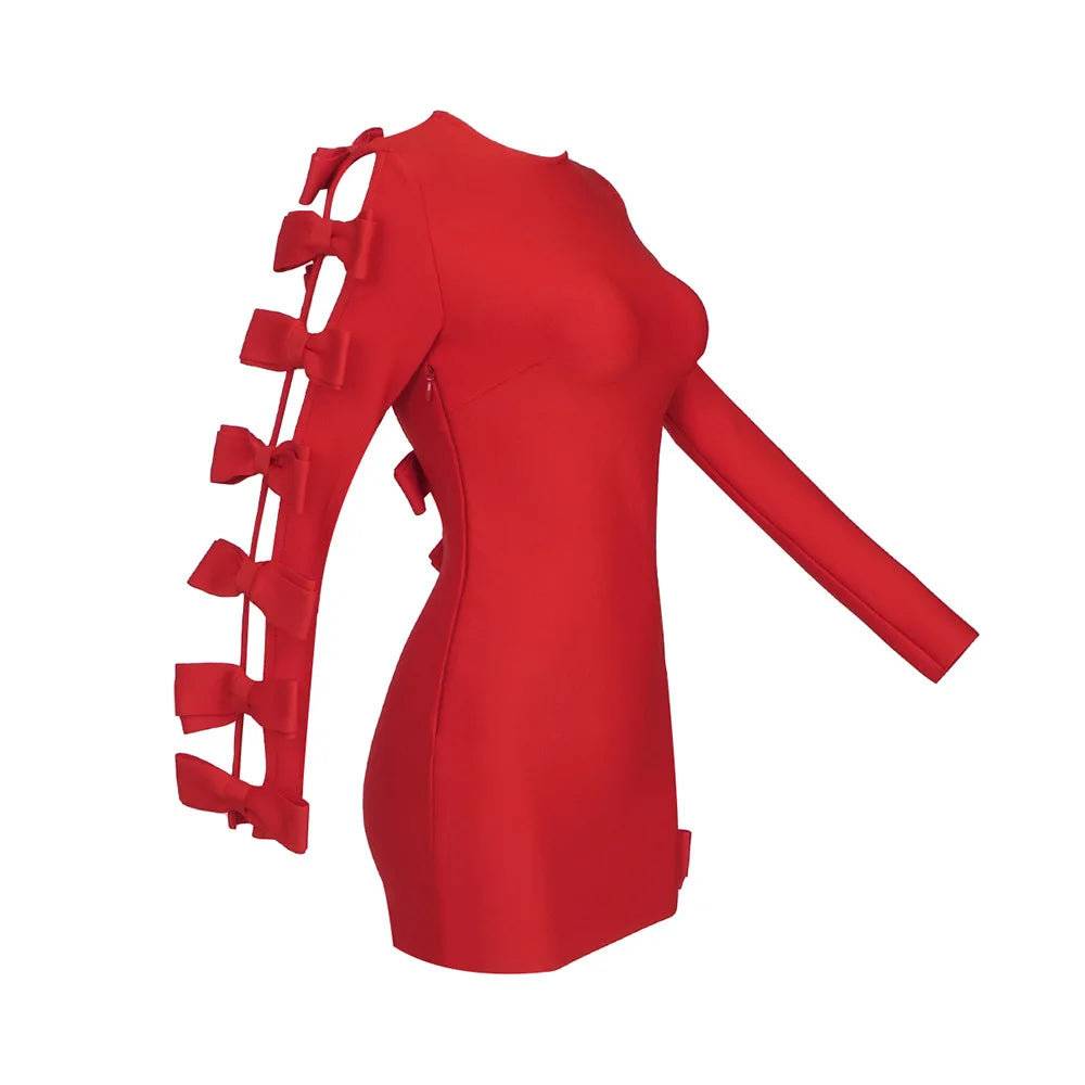 Asymmetric Cutout Hollow Bow Mini Dress