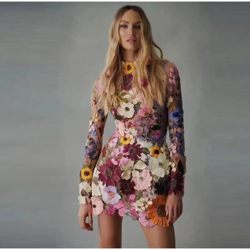 Multi Dime Flower Sheath Dress