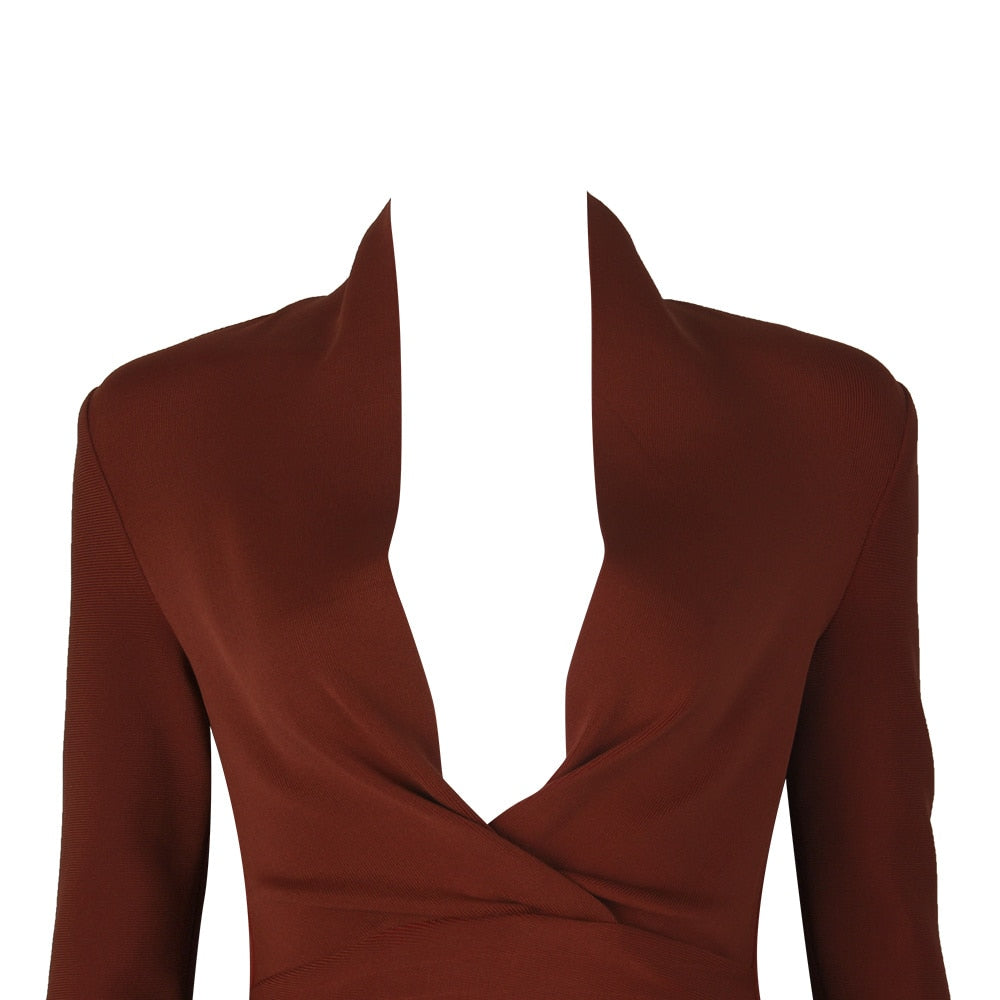 Full Sleeve Bandage party Dress-Brown