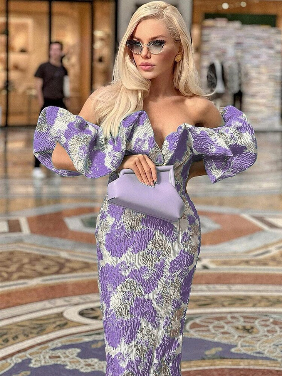 Elegant Jacquard Wrap Midi Celeb Dress