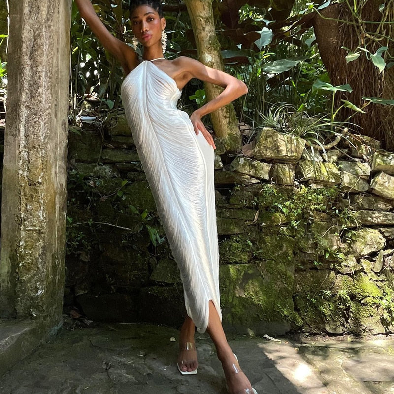 CELEB FUR IRREGULAR MAXI DRESS