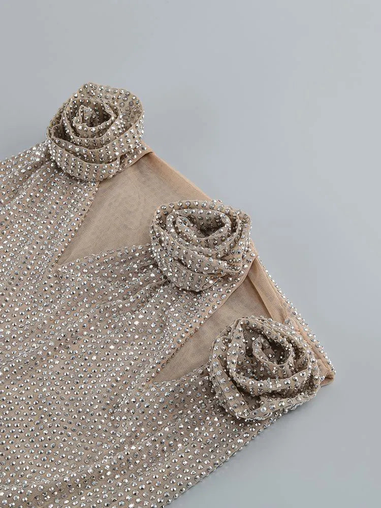 Chic Elegant Flowers Rhinestone Dress