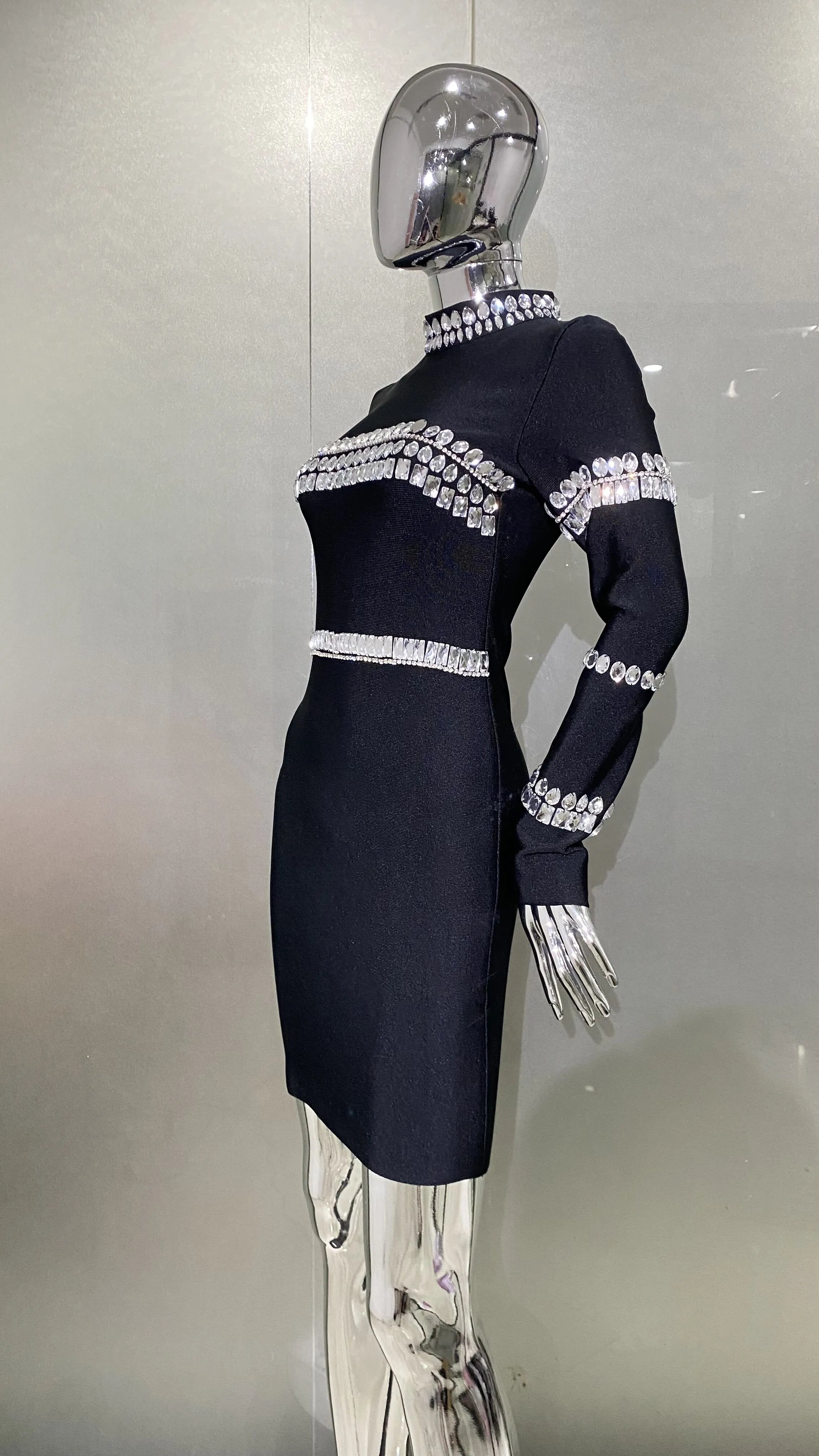 Rhinestone Black Bandage Dress