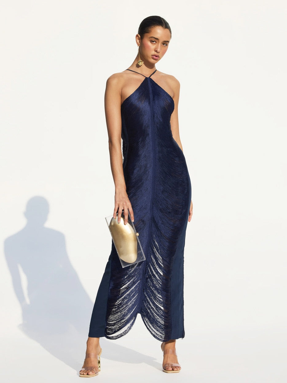 CELEB FUR IRREGULAR MAXI DRESS