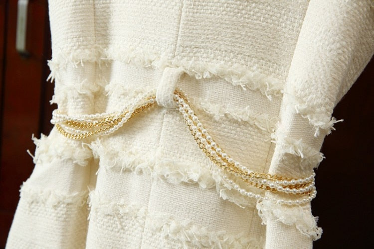 Short-sleeved Braided Pearl Chain Dress