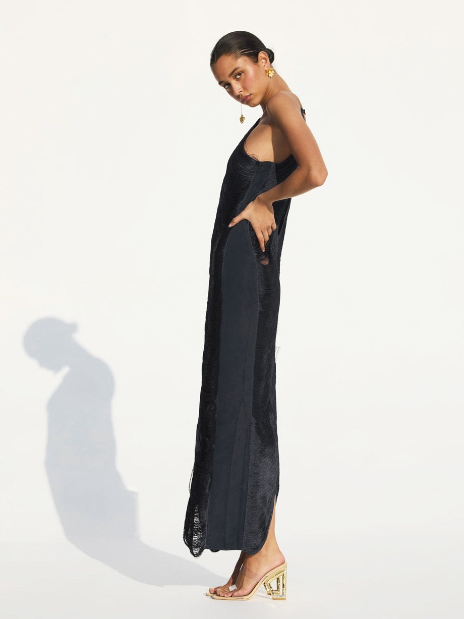 CELEB FUR IRREGULAR MAXI DRESS-WHITE