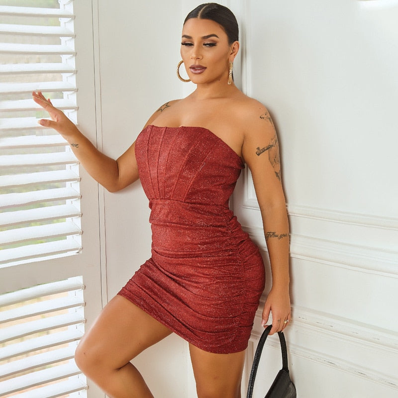Iveniya Glitter strapless Party Dress