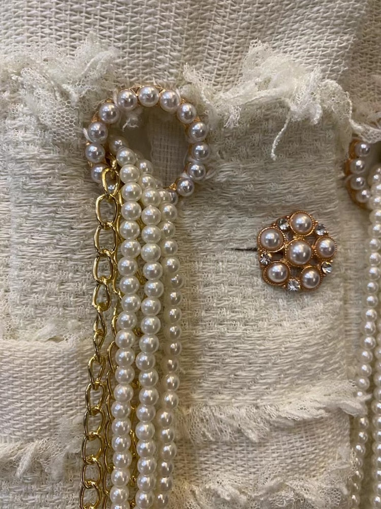 Short-sleeved Braided Pearl Chain Dress