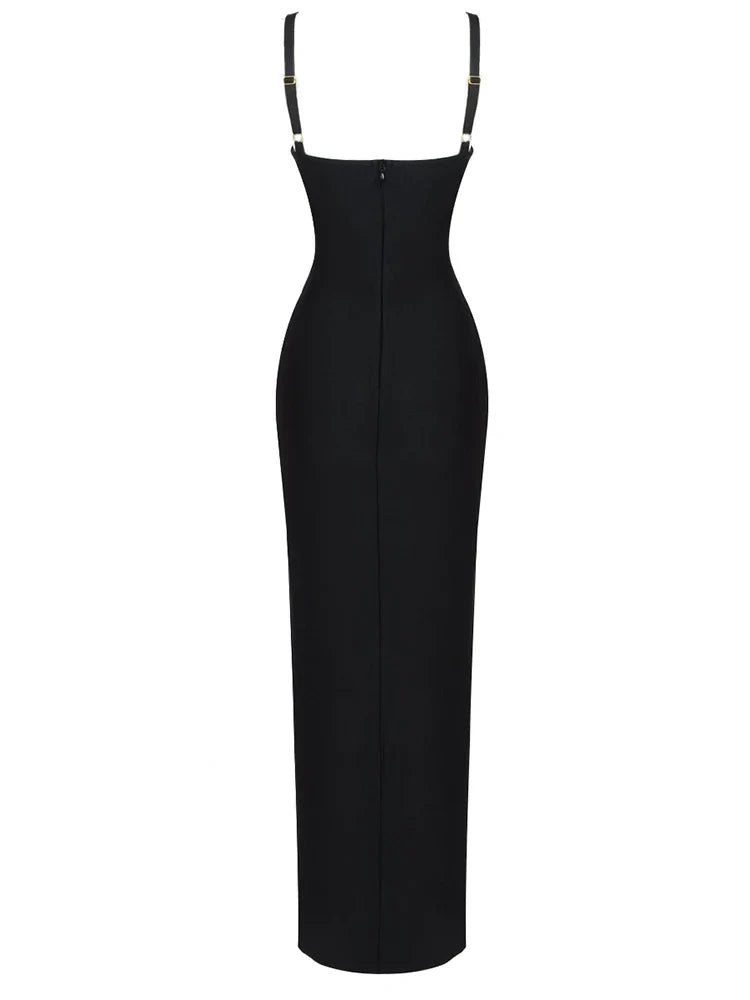 Elite Event Slit Long Mesh Dress-Black