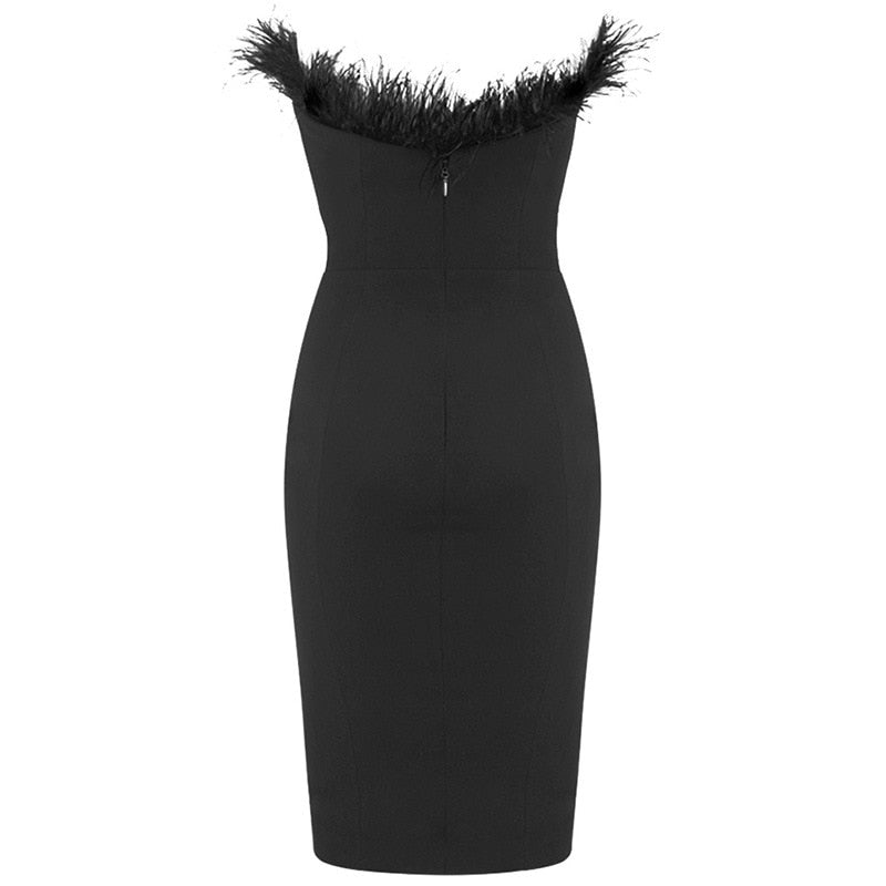 Chic Feather Midi Dress-Black