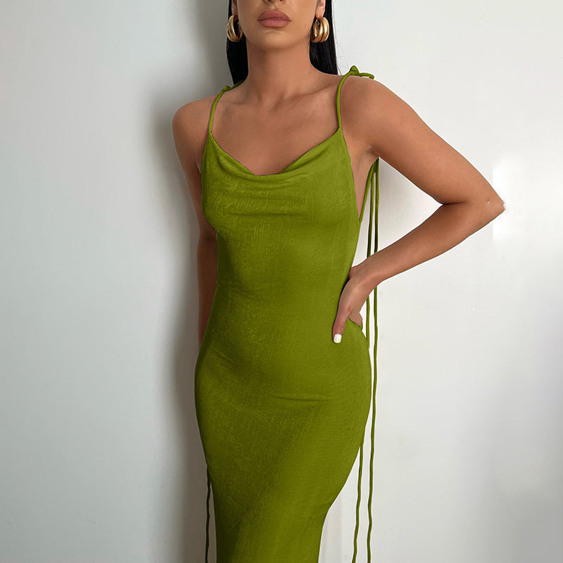 Cassey Sexy Hollow Halter Sling Dress