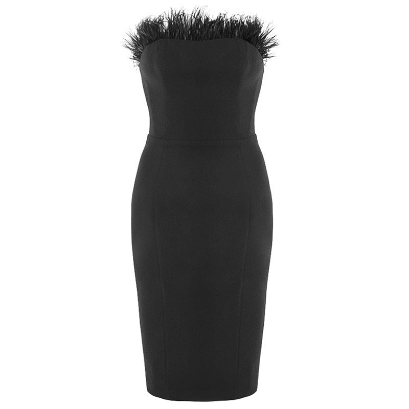 Chic Feather Midi Dress-Black