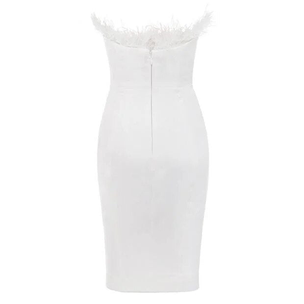 CHIC STRAPLESS FEATHER DRESS