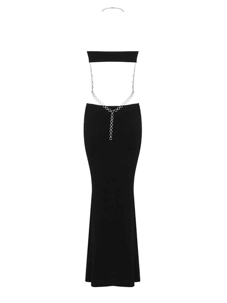 Aeika Halter Neck Wrap Chest Cutout Dress