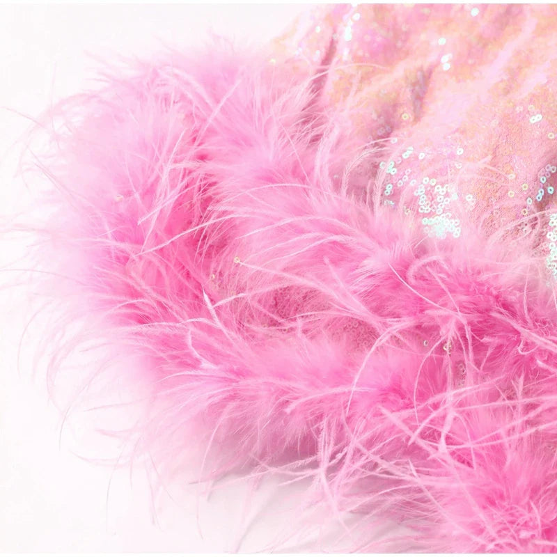 Gorgeous Fur Belt Sequin Slip Dress