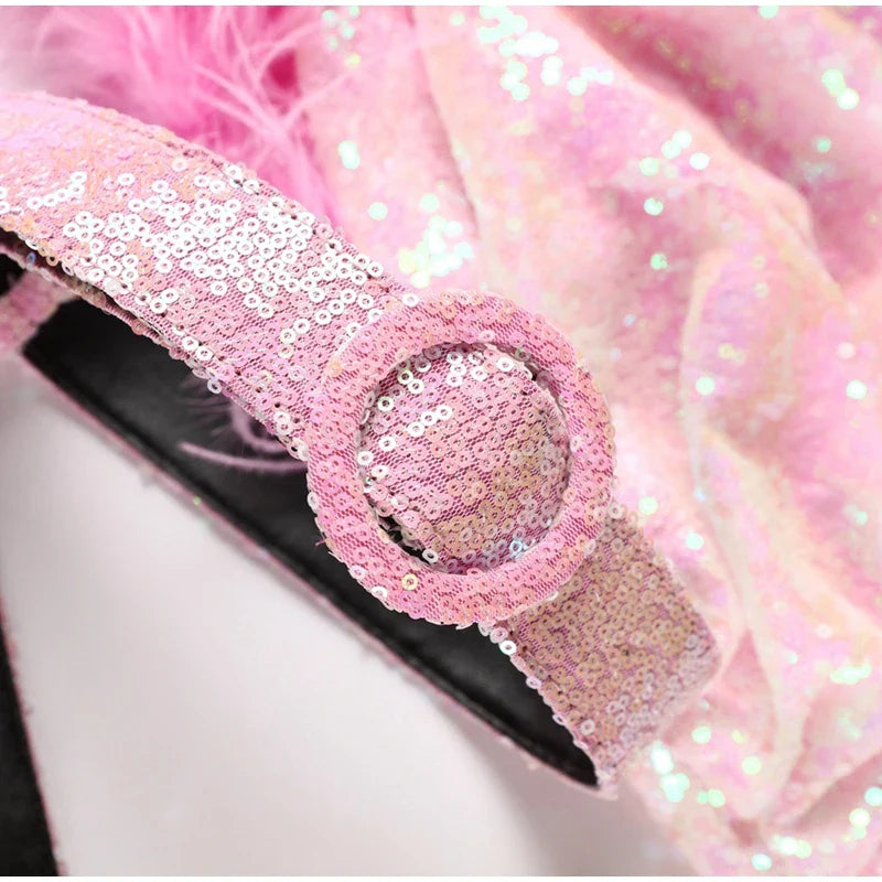 Gorgeous Fur Belt Sequin Slip Dress