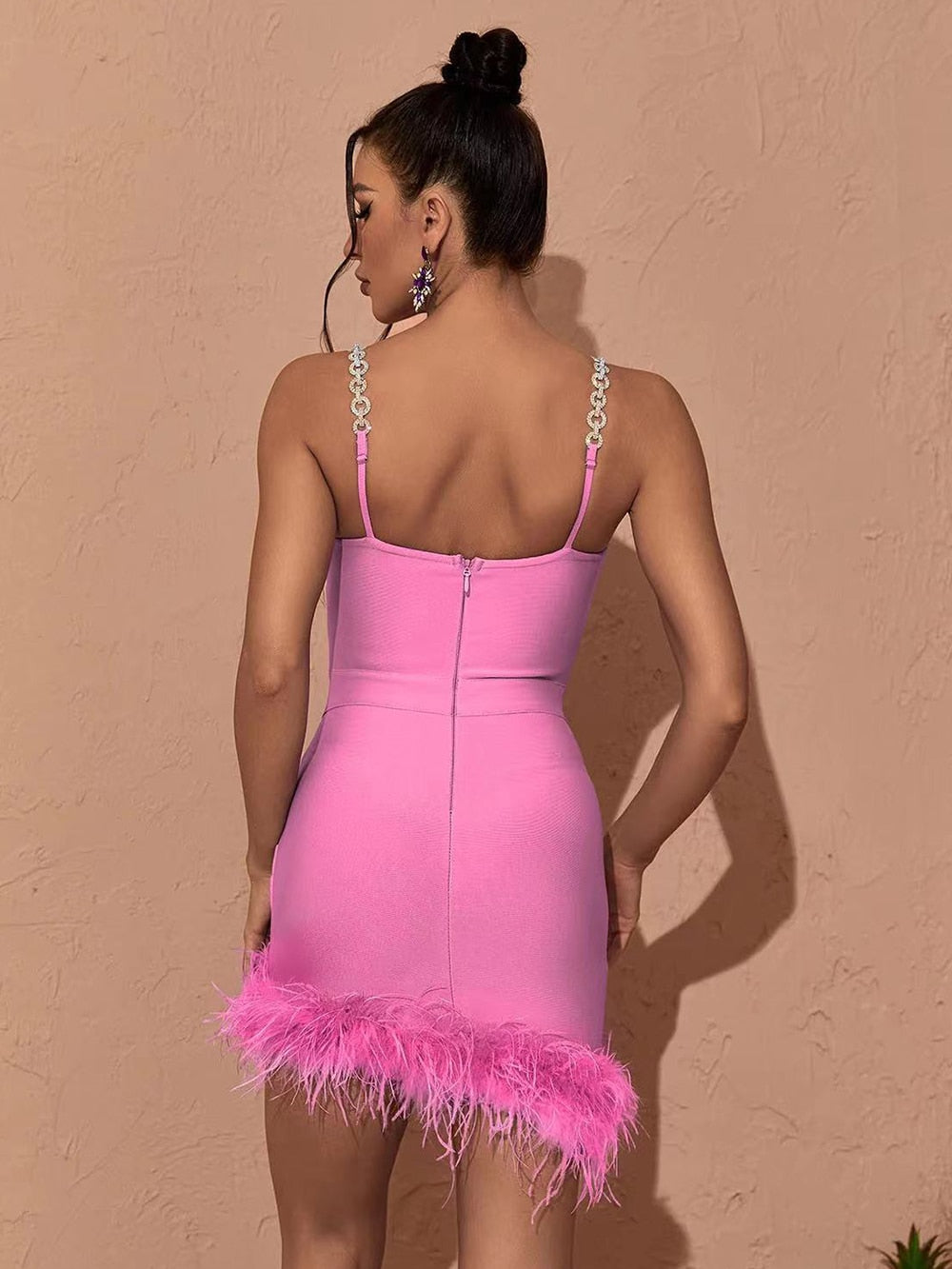 Metal Strap Feather Bandage Dress