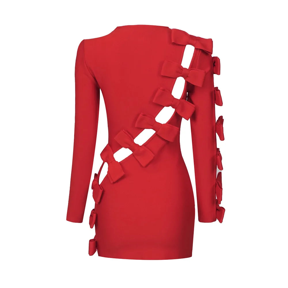 Asymmetric Cutout Hollow Bow Mini Dress