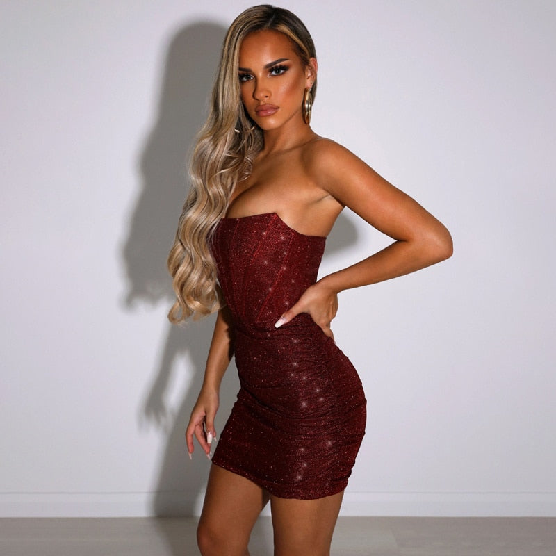 Iveniya Glitter strapless Party Dress