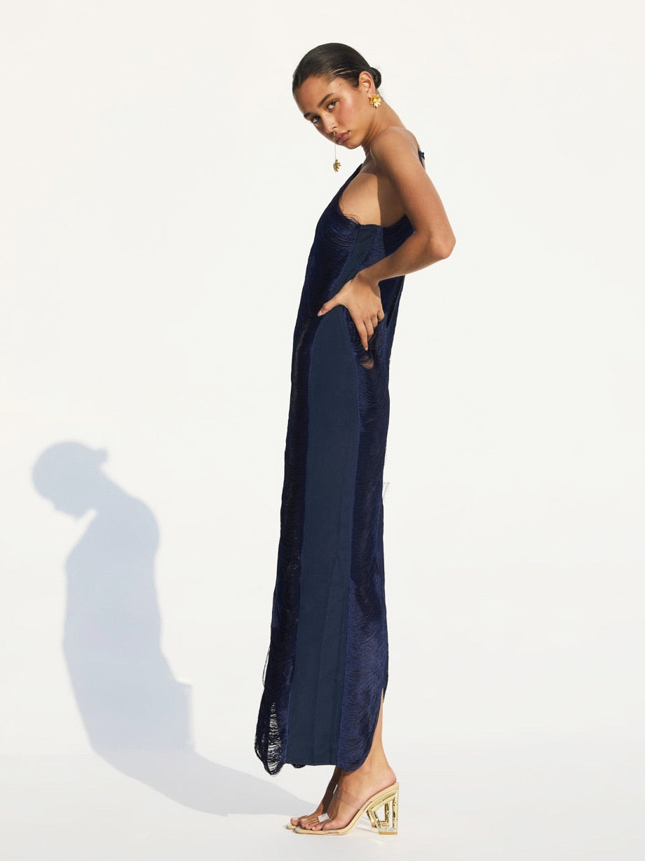 CELEB FUR IRREGULAR MAXI DRESS-WHITE