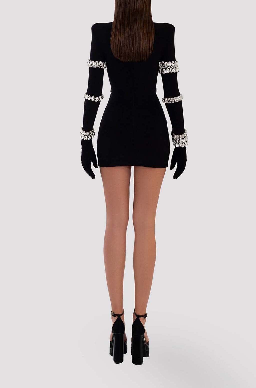 Rhinestone Black Bandage Dress