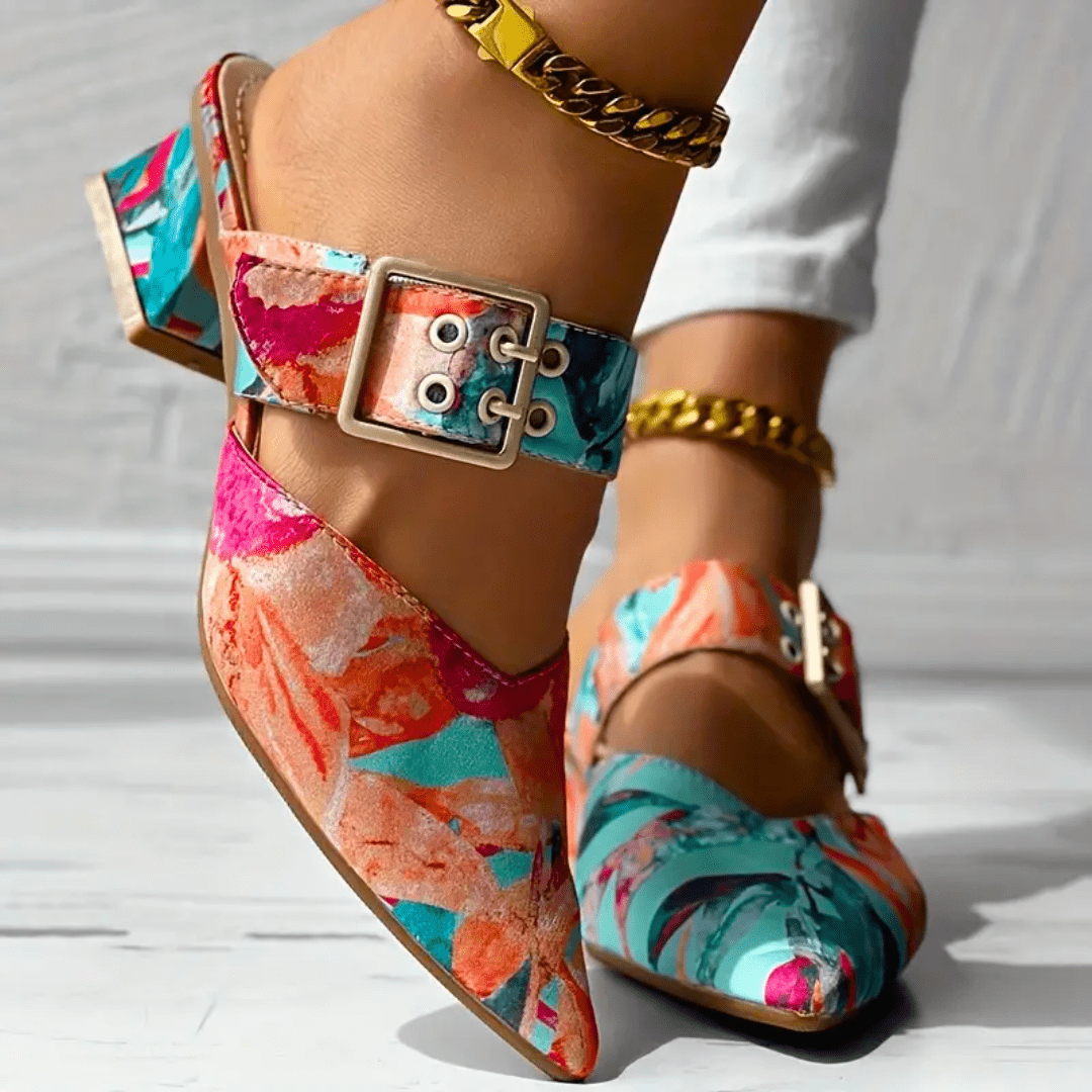 Joan - Buckle Block Heel Mules