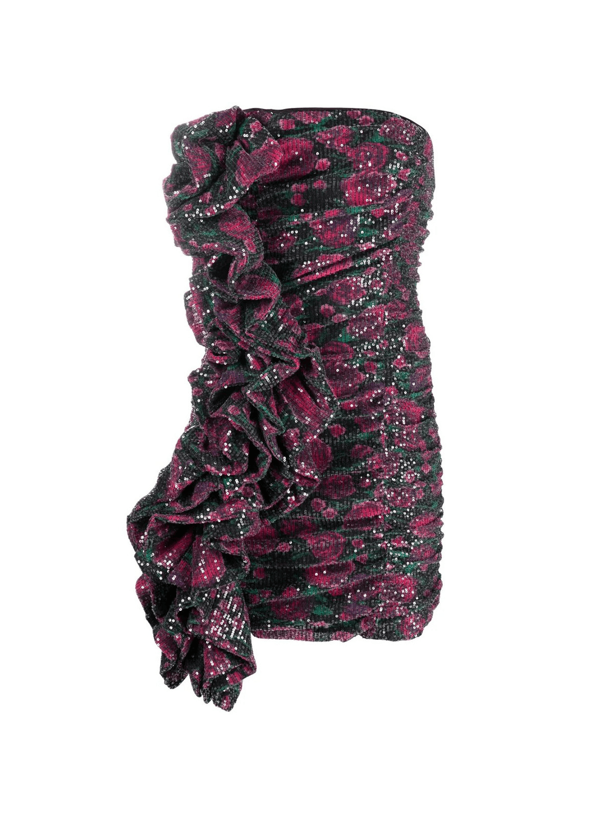 Sabah Strapless Ruched Floral Sequin Dress
