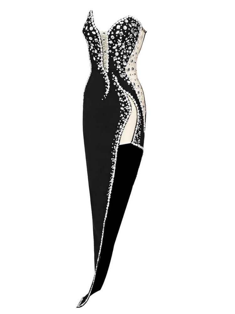 ALYIA STRAPLESS EMBELLISHED BANDAGE DRESS