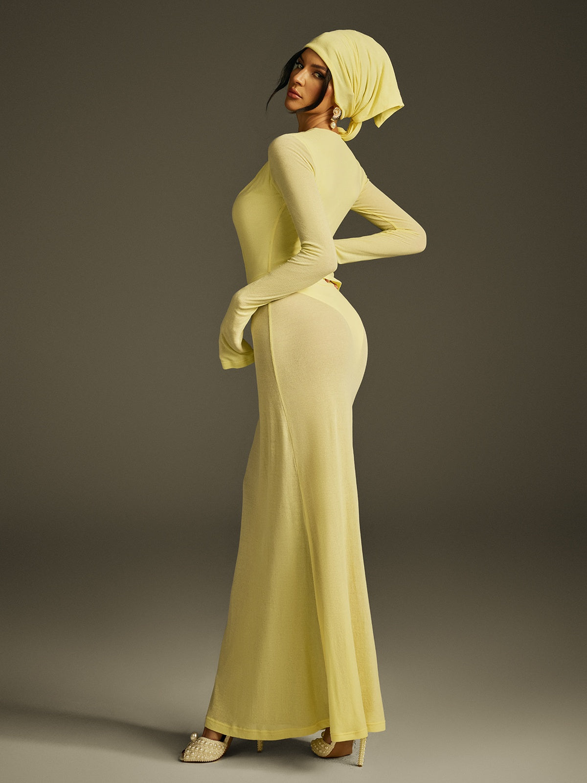 Saeltrix Plunge Neck Mesh Maxi Dress