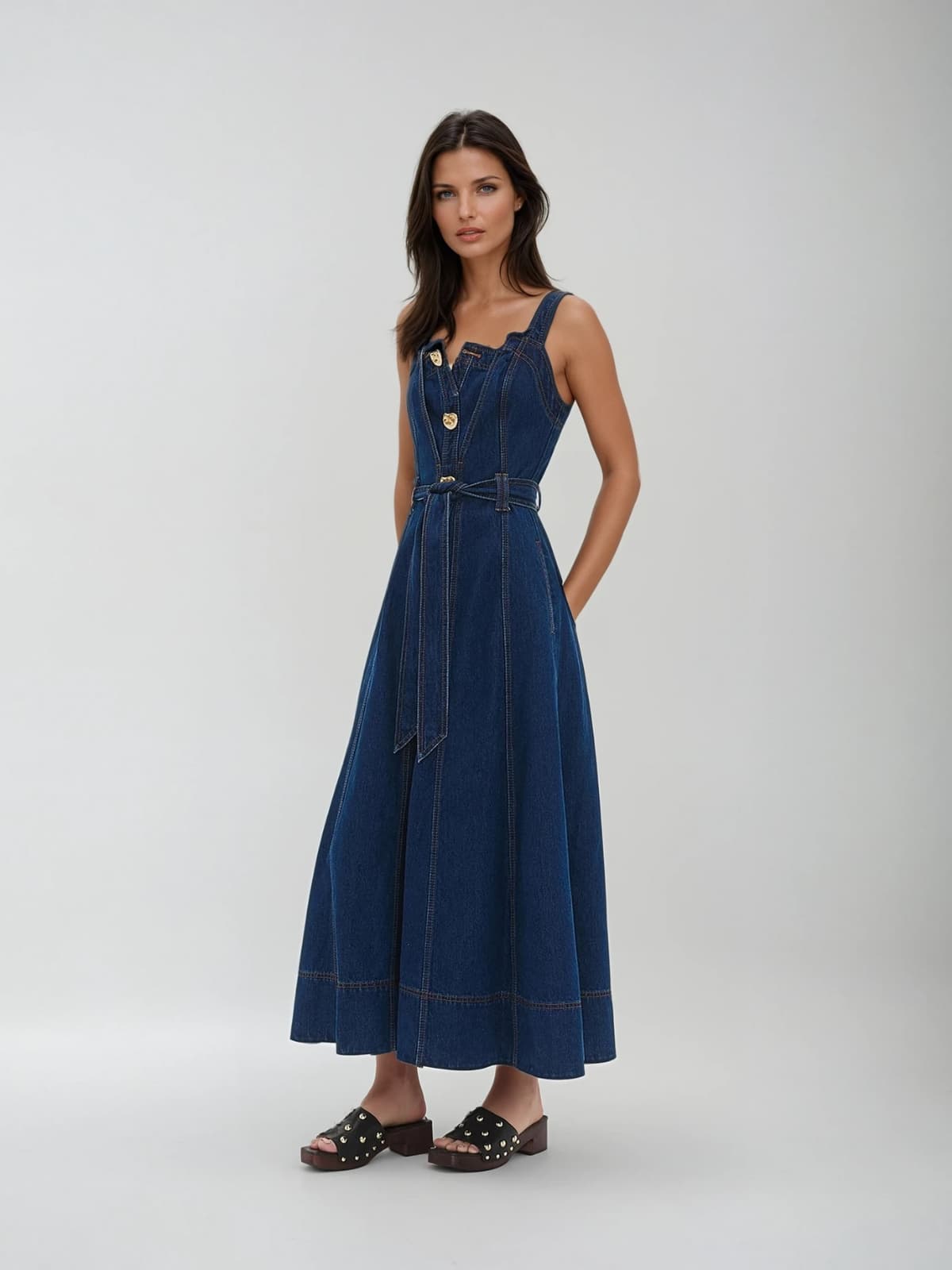 Saelys Tie Up Denim Midi Dress