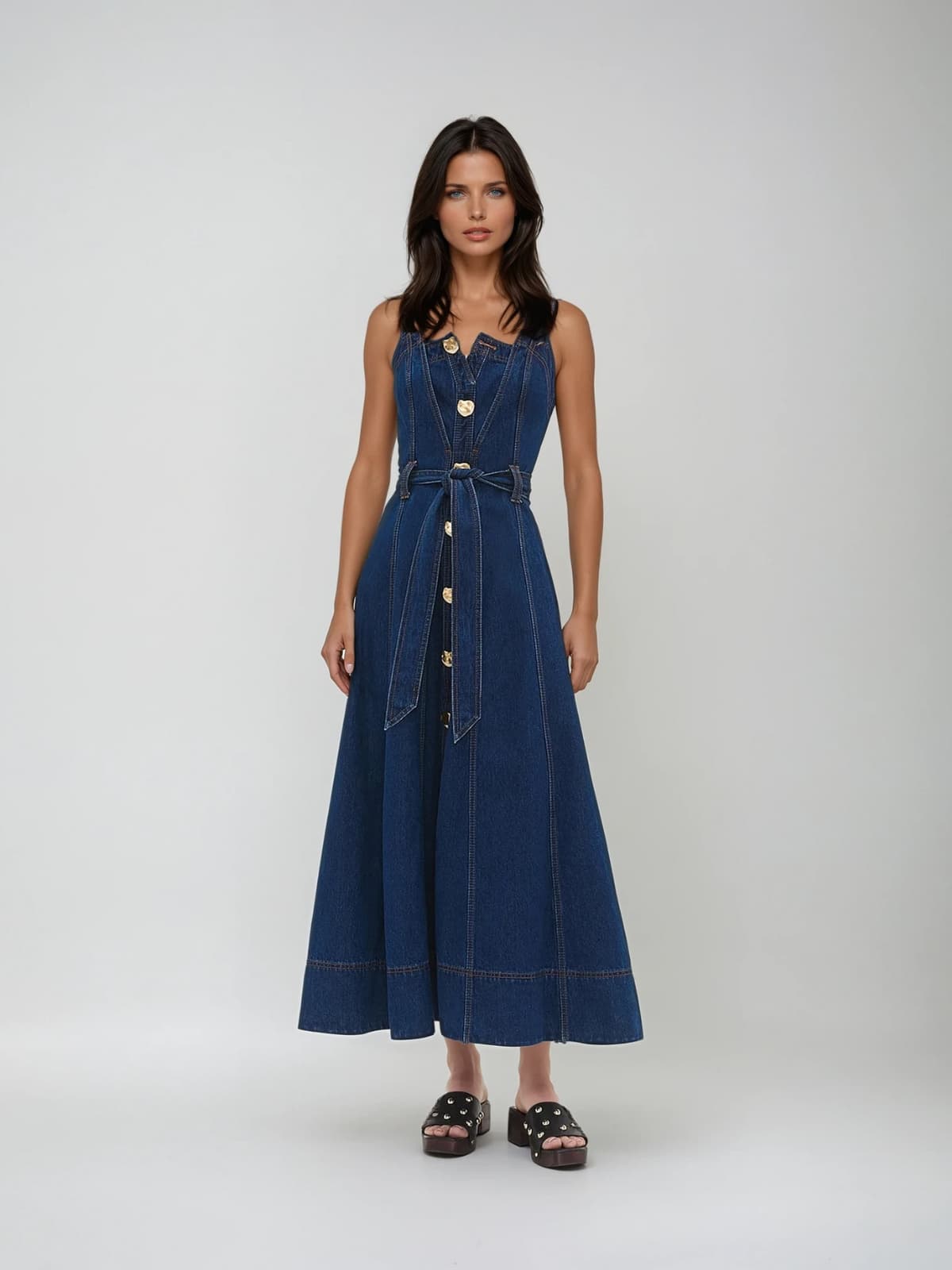 Saelys Tie Up Denim Midi Dress