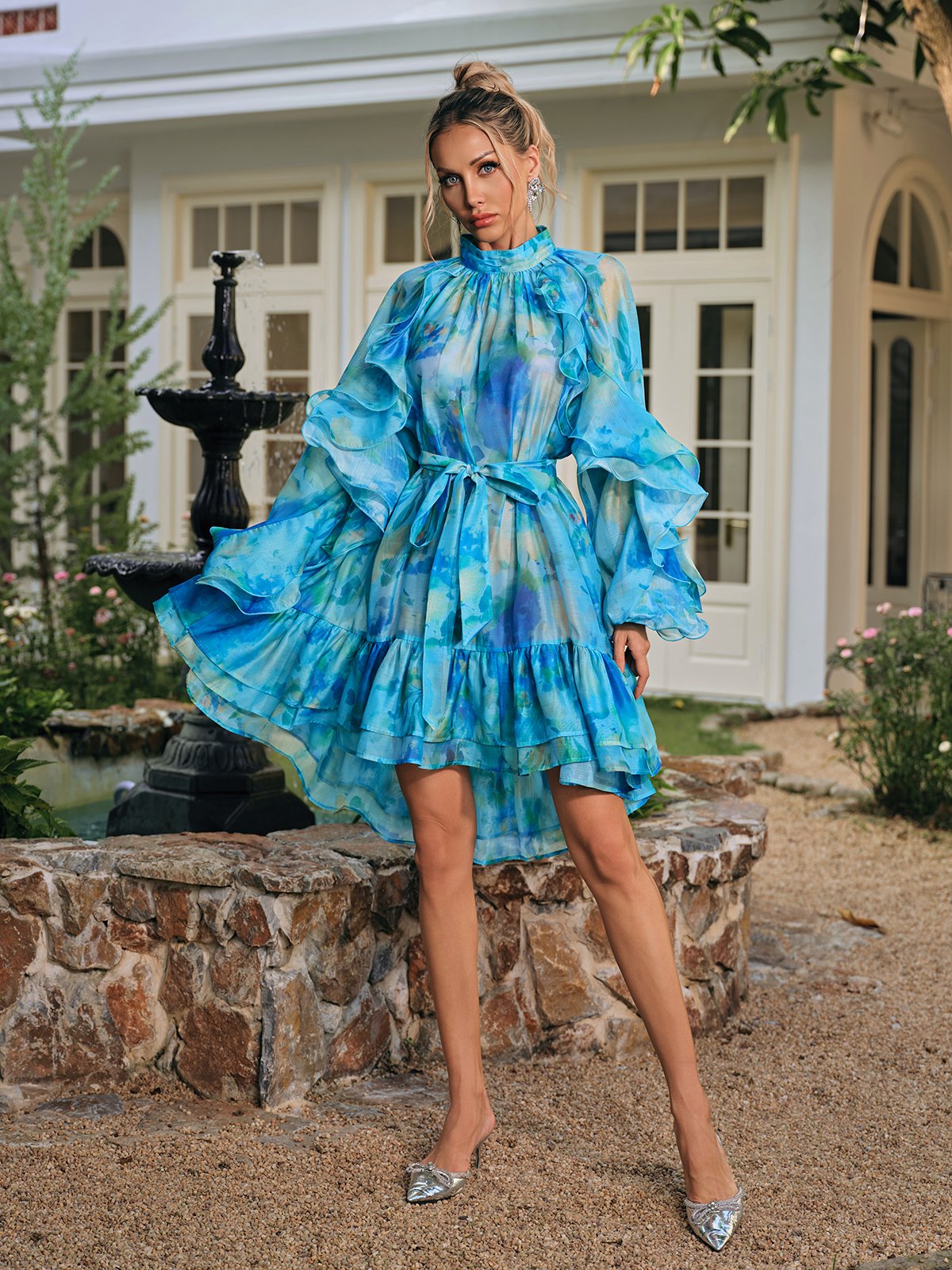 Sareh Ruffle Tiered Printed Mini Dress