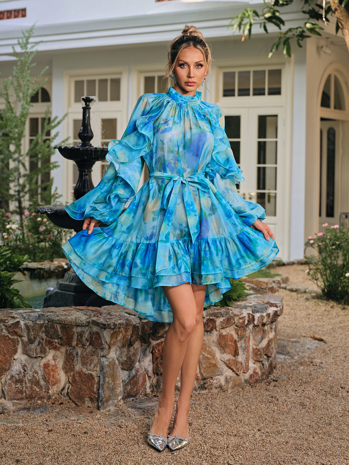 Sareh Ruffle Tiered Printed Mini Dress