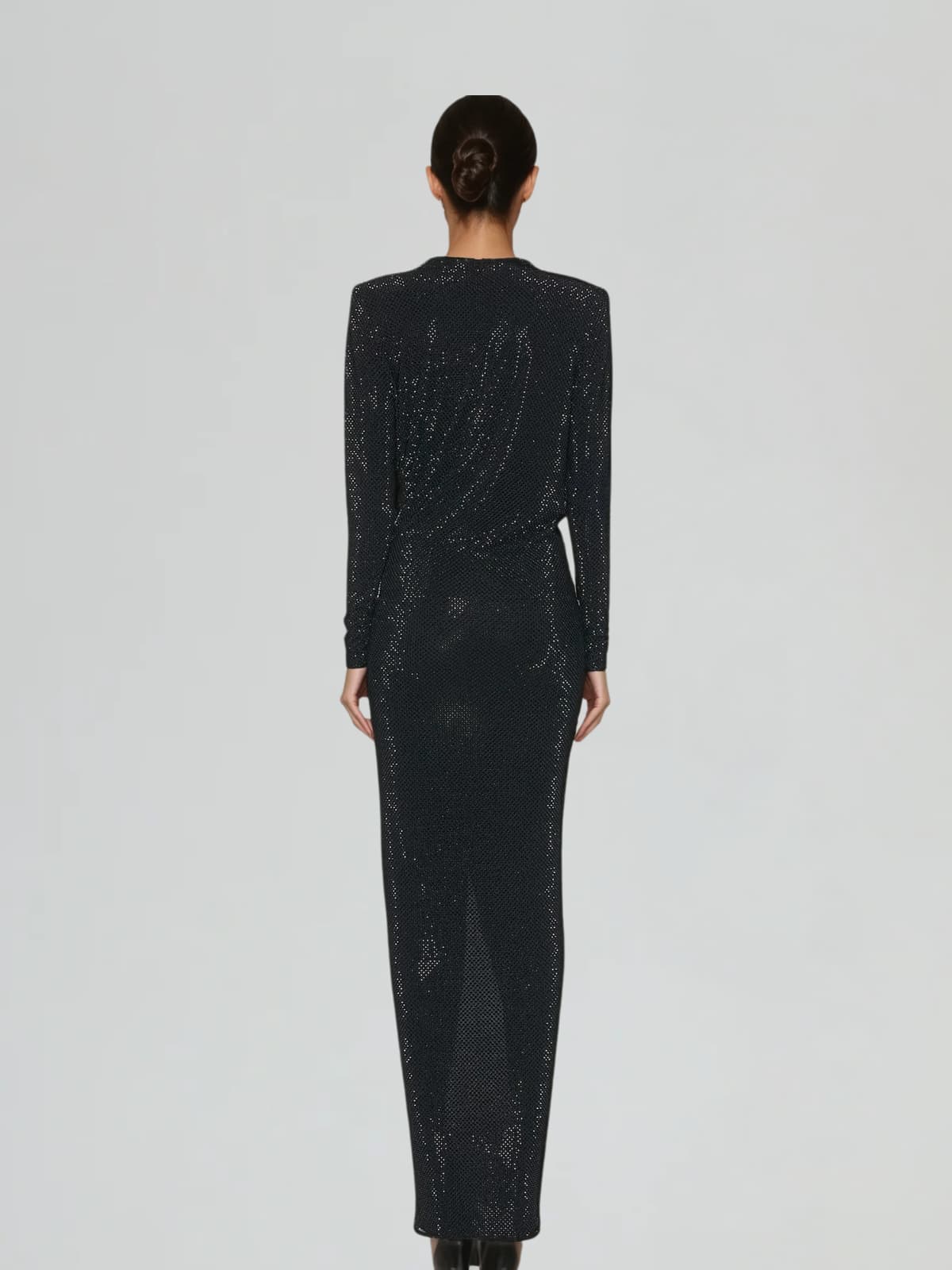 Sazra Plunge Neck Split Rhinestone Maxi Dress